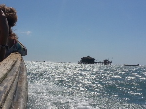In a boat to Pelican Bar